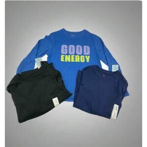 Boys’ 3-Pack “Good Energy” Long-Sleeve Tops Blue Black Navy Size M (8) – New